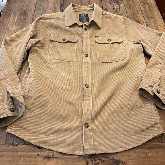 BUFFALO David Bitton Jeremias Corduroy Shacket Mens Size XL Tan Button Up Shirt - Picture 2 of 16